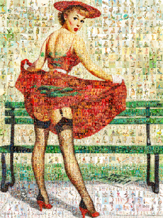 Flirty Red Dress Pin-Up Mosaic Poster – Vintage Retro Art Print