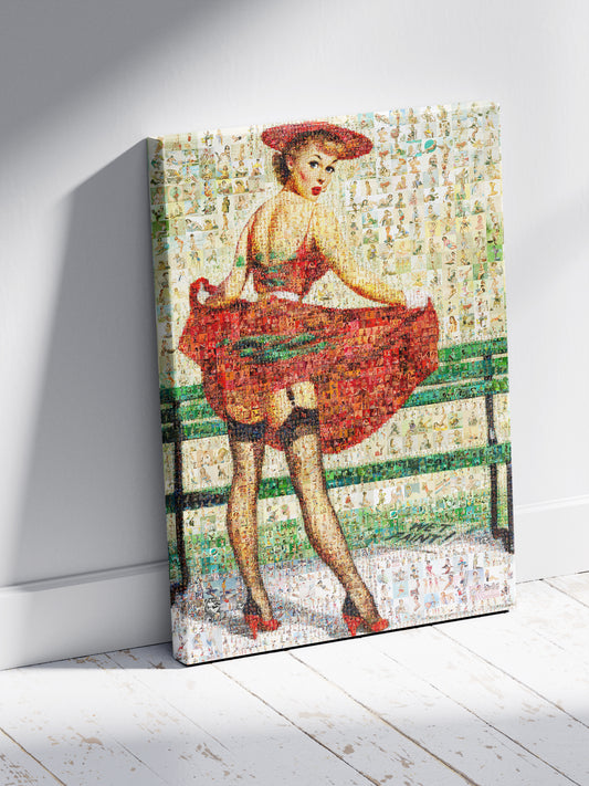 Flirty Red Dress Pin-Up Mosaic Poster – Vintage Retro Art Print