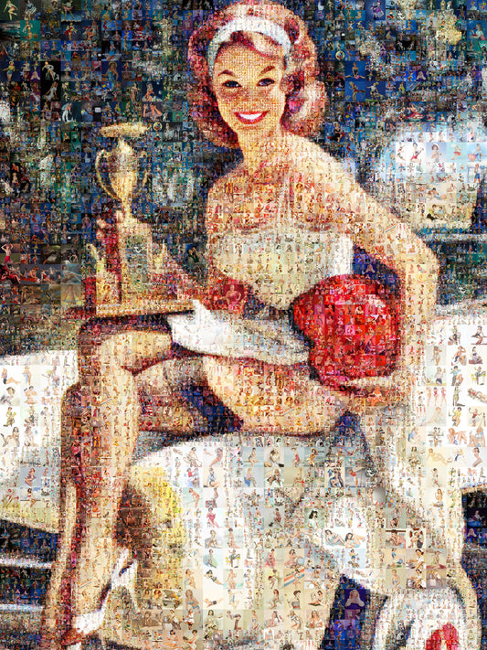 Pin-Up Trophy Girl Mosaic Poster – Vintage Racing Retro Wall Art