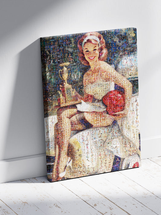 Pin-Up Trophy Girl Mosaic Poster – Vintage Racing Retro Wall Art