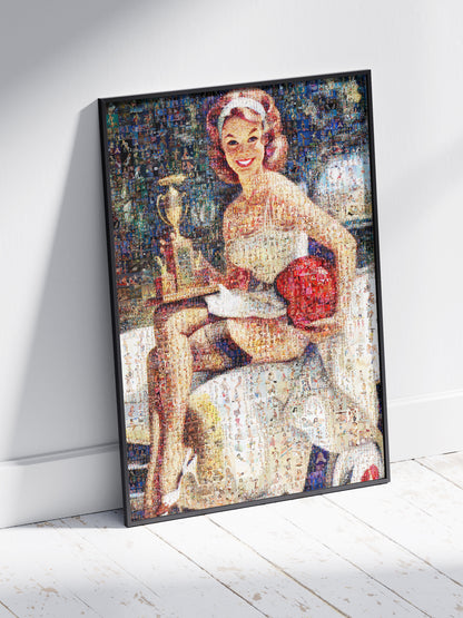 Pin-Up Trophy Girl Mosaic Poster – Vintage Racing Retro Wall Art