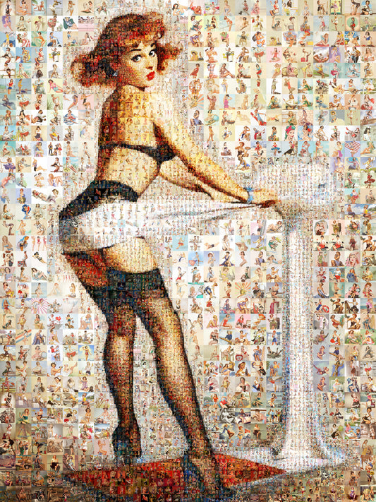 Pin-Up Girl at Table Mosaic Poster – Retro Vintage Wall Art