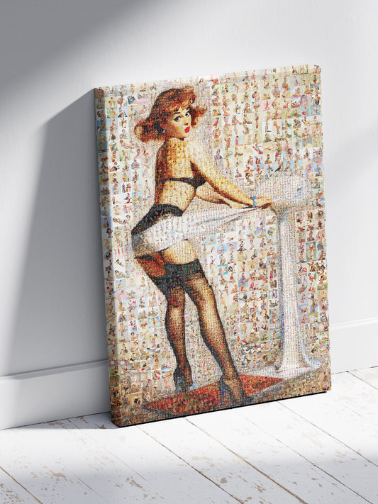 Pin-Up Girl at Table Mosaic Poster – Retro Vintage Wall Art