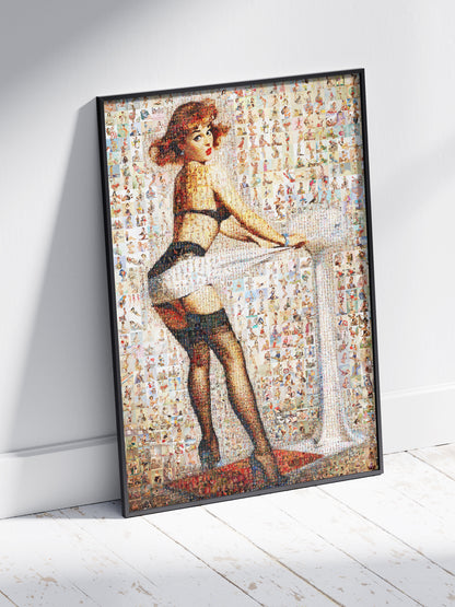 Pin-Up Girl at Table Mosaic Poster – Retro Vintage Wall Art
