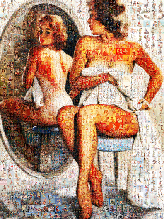 Pin-Up Girl Mirror Mosaic Poster – Vintage Bathroom Wall Art