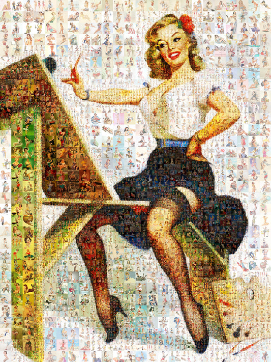 Pin-Up Artist Mosaic Poster – Retro Painter Girl Wall Art