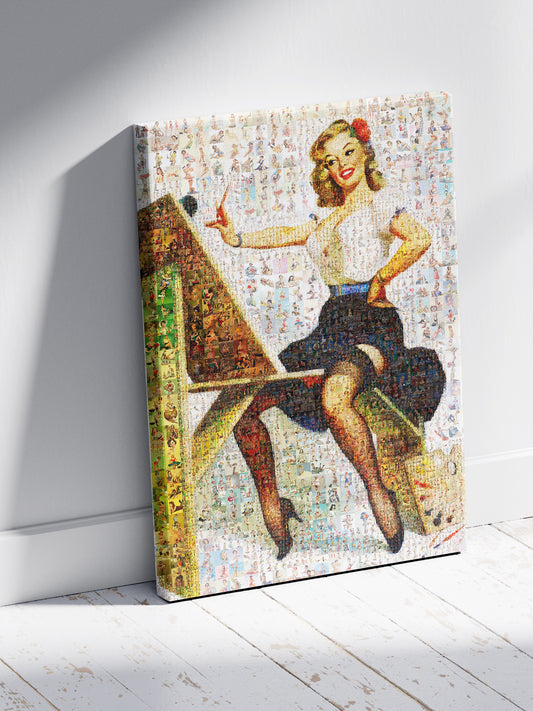 Pin-Up Artist Mosaic Poster – Retro Painter Girl Wall Art