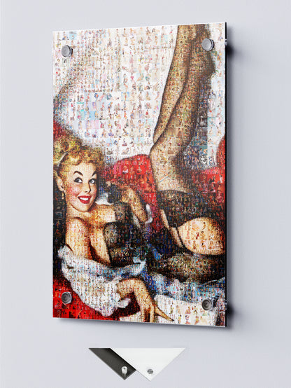 Pin-Up Glamour Mosaic Poster – Vintage Girl in Stockings Wall Art