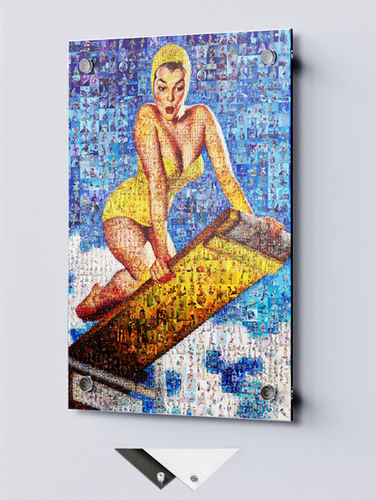 Pin-Up Mosaic Poster – Retro Swimsuit Girl on Diving Board