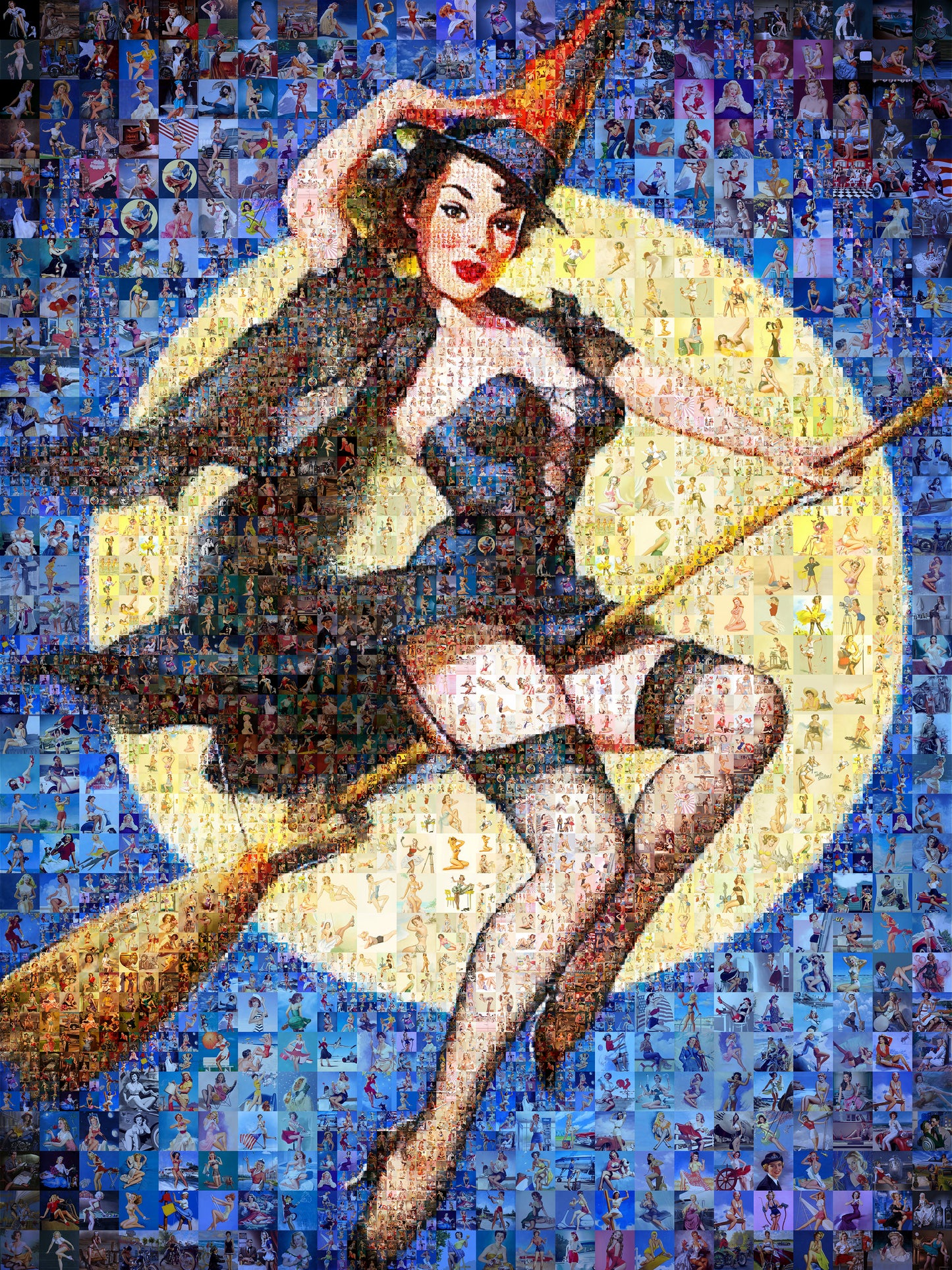 Halloween Pin-Up Witch Mosaic Poster – Retro Vintage Wall Art