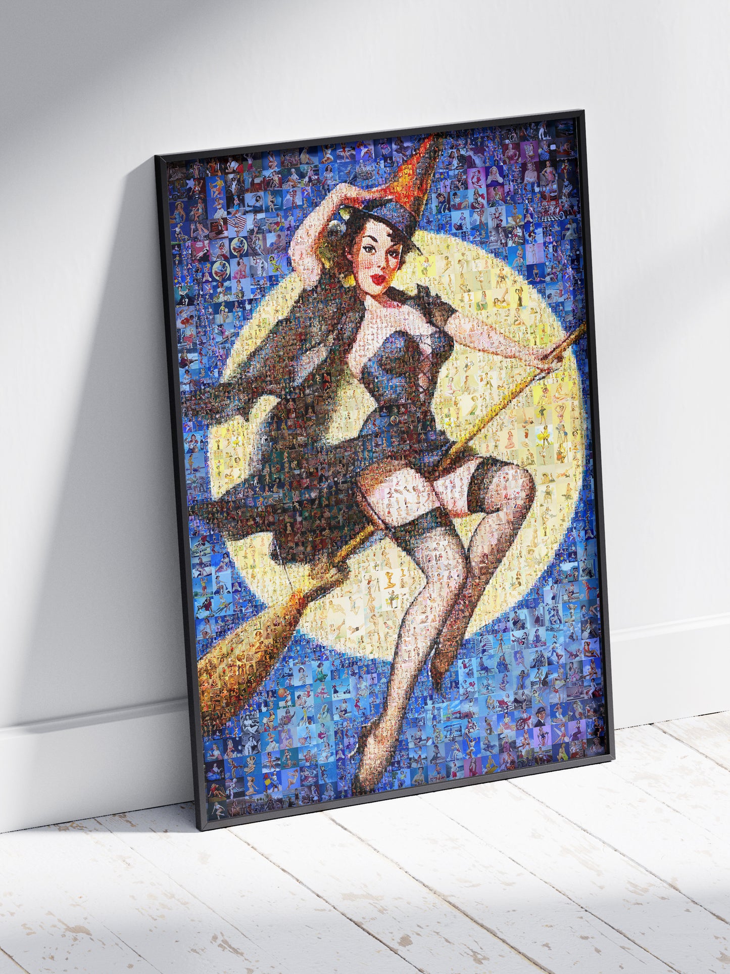 Halloween Pin-Up Witch Mosaic Poster – Retro Vintage Wall Art