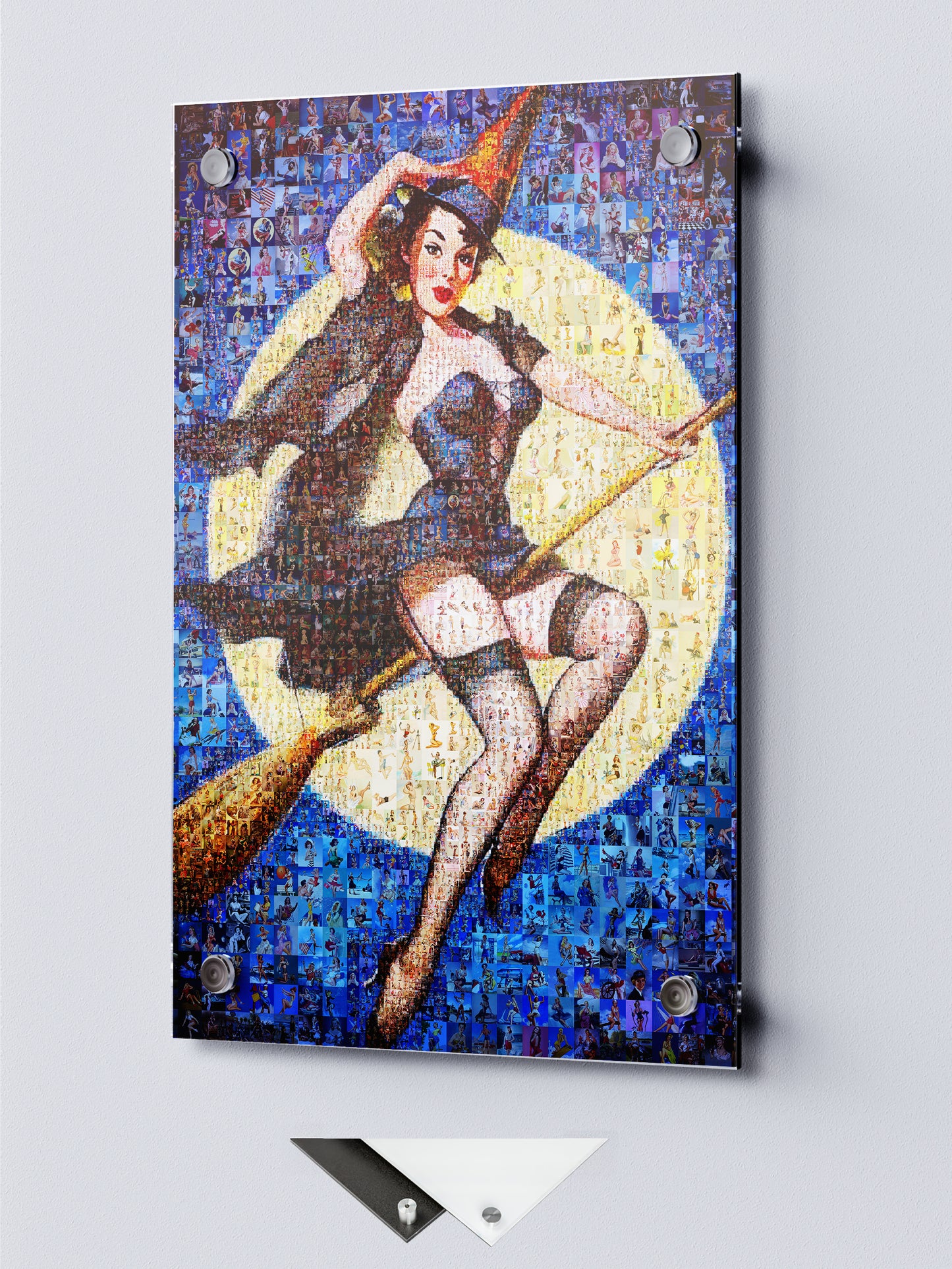 Halloween Pin-Up Witch Mosaic Poster – Retro Vintage Wall Art