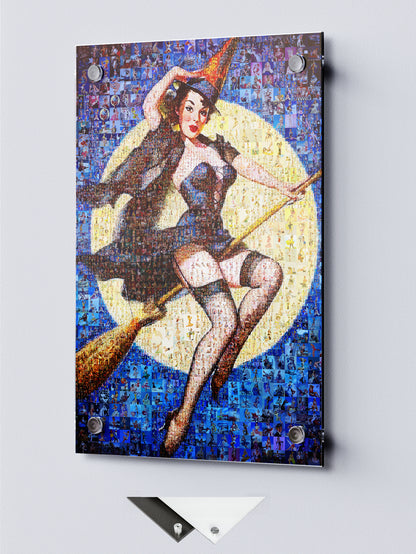 Halloween Pin-Up Witch Mosaic Poster – Retro Vintage Wall Art