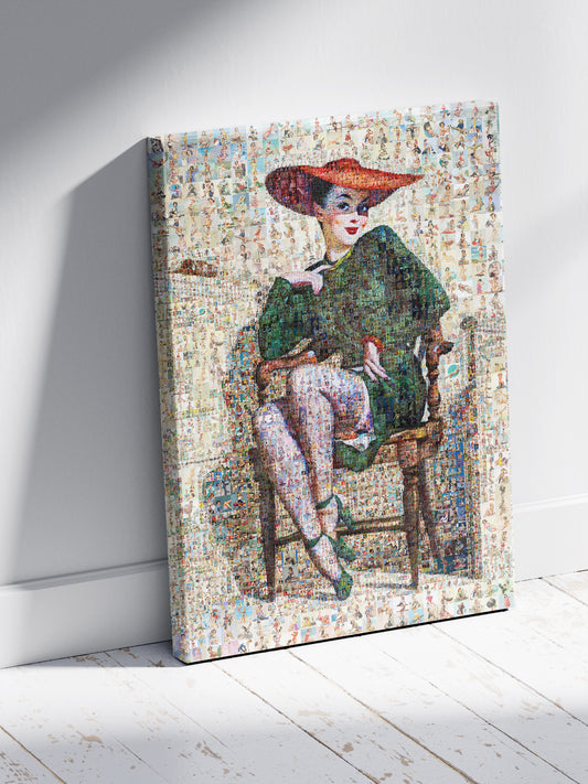Elegant Pin-Up Mosaic Poster – Retro Lady in Red Hat Wall Art