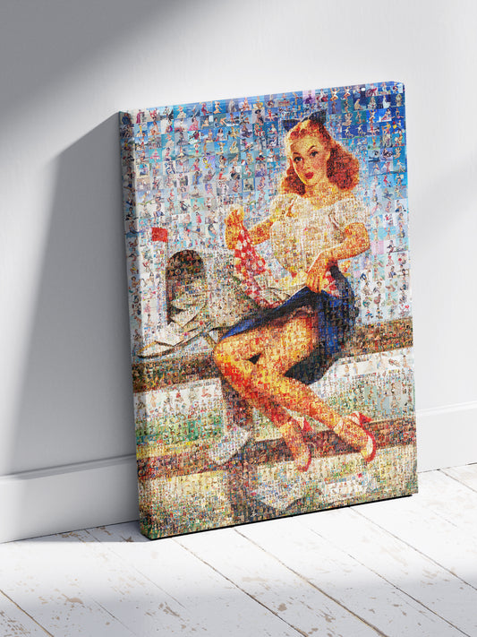 Stunning Retro Mosaic Artwork: Vintage Pin-Up Girl Collage for Home Decor