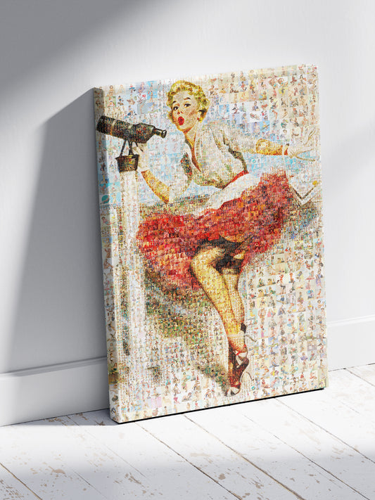 Vintage Mosaic Artwork: Retro Pin-Up Girl Collage for Home Decor - Perfect for Art Lovers