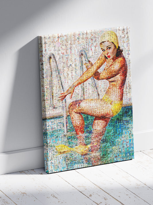 Stunning Retro Mosaic Artwork of a Swimmer – Perfect for Home Decor & Art Lovers