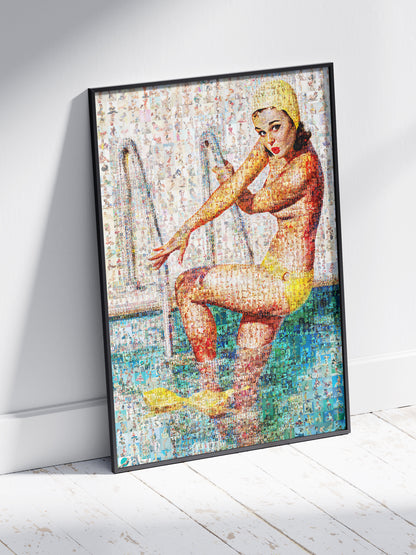 Stunning Retro Mosaic Artwork of a Swimmer – Perfect for Home Decor & Art Lovers