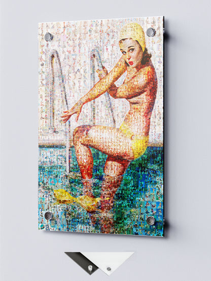 Stunning Retro Mosaic Artwork of a Swimmer – Perfect for Home Decor & Art Lovers