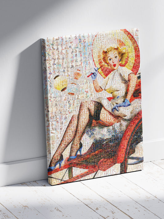 Vintage Glamour Mosaic Art: Stunning Pin-Up Girl Collage for Retro Decor