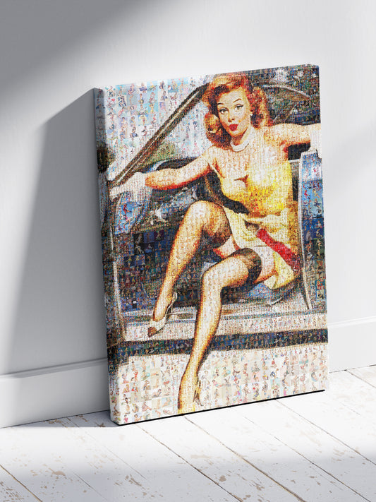 Vintage Glamour Mosaic Artwork - Stunning Pin-Up Girl Collage for Retro Home Decor