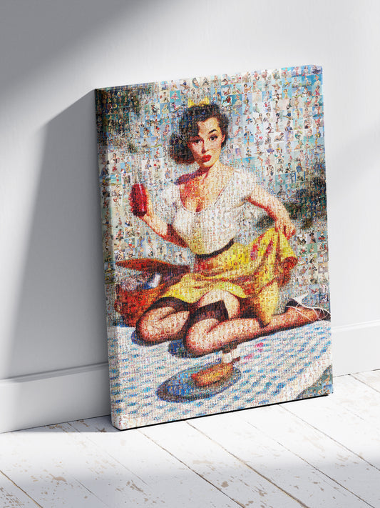 Vintage Mosaic Art: Retro Pin-Up Girl Collage for Home Decor and Art Enthusiasts