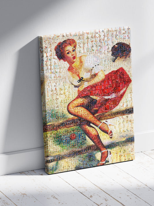 Vintage Glamour Mosaic Art - Retro Pin-Up Style Wall Decor for Home & Office