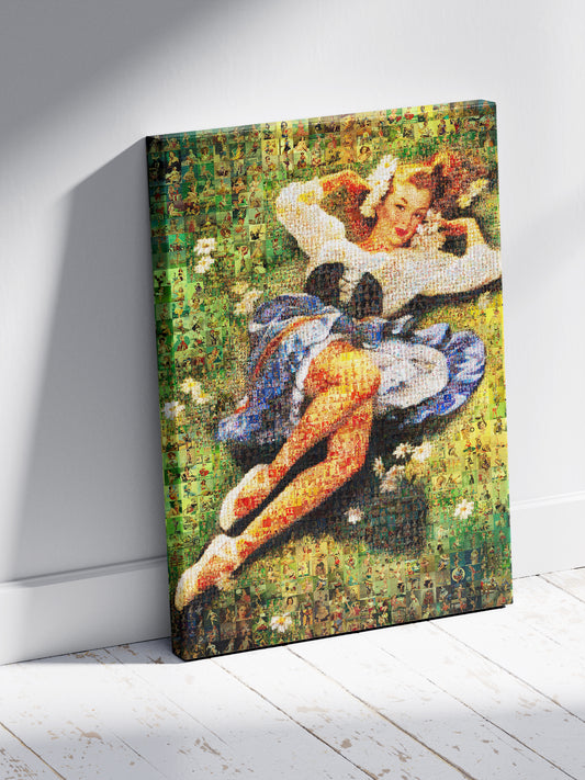 Vibrant Mosaic Artwork of Vintage Pin-Up Girls - Unique Wall Art for Retro Lovers