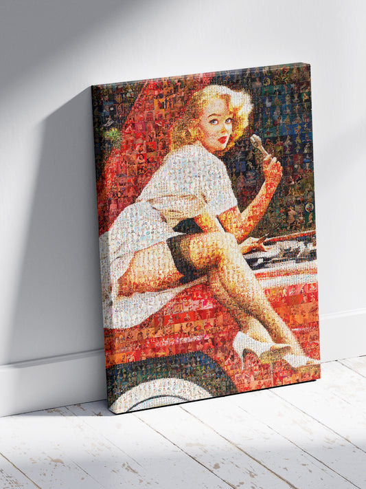 Stunning Vintage Mosaic Artwork Featuring Iconic Pin-Up Beauties - Perfect for Home Decor