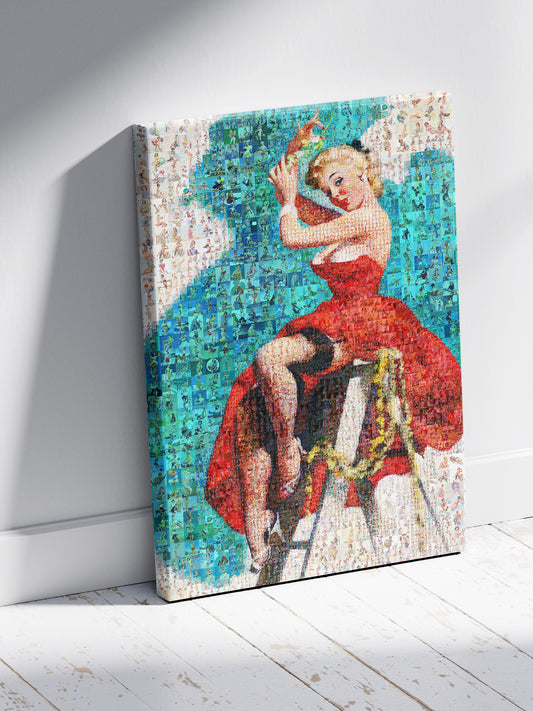Vintage Glamour Mosaic Artwork: Retro Pin-Up Collage Perfect for Home Décor and Art Enthusiasts