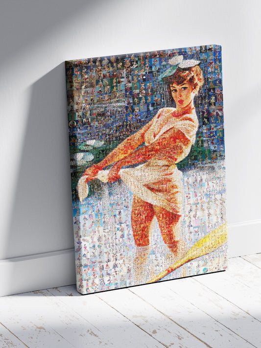 Vintage Mosaic Artwork of a Retro Swimmer - Perfect for Home Decor & Art Collectors
