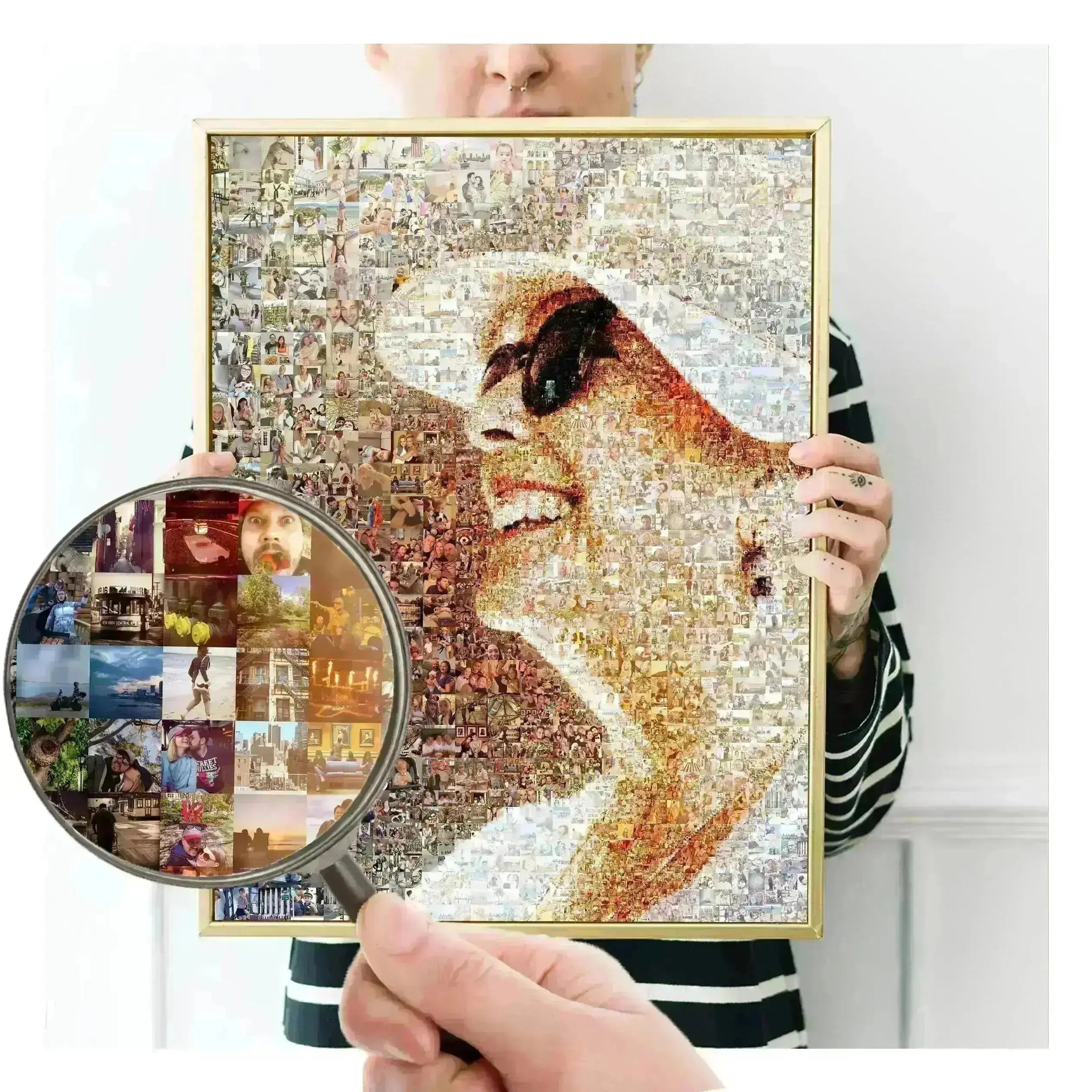 Custom photo mosaic wall art – personalized portrait built from hundreds of your own photos | AtelierMosaics